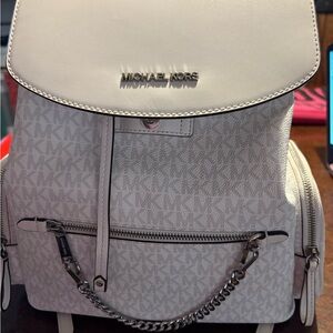 Michael Kors White Signature Logo Backpack with Chain Detail